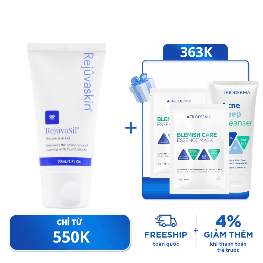 Gel Silicone Ngăn Ngừa Sẹo Và Làm Xẹp Sẹo Lồi/ Sẹo Phì Đại/ Mới Phẫu Thuật Rejuvaskin Rejuvasil 30ml