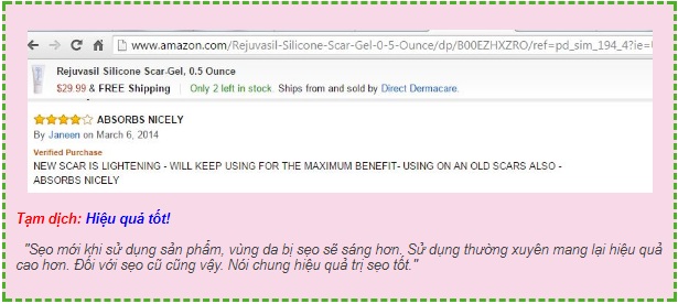  Phản hồi của khách hàng về gel làm mờ sẹo Scar Rejuvasil trên Amazon.com