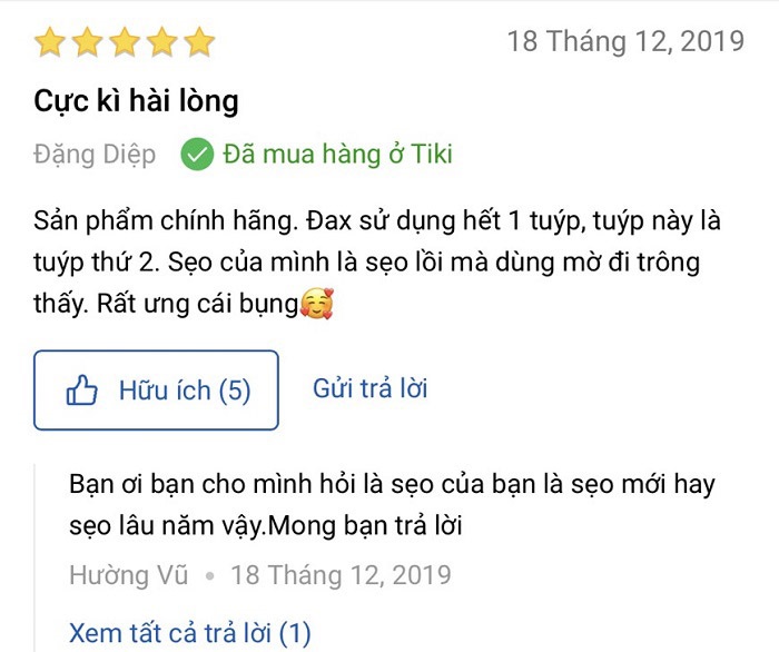 Phan hoi tot ve Scar Esthetique cua khach da dung