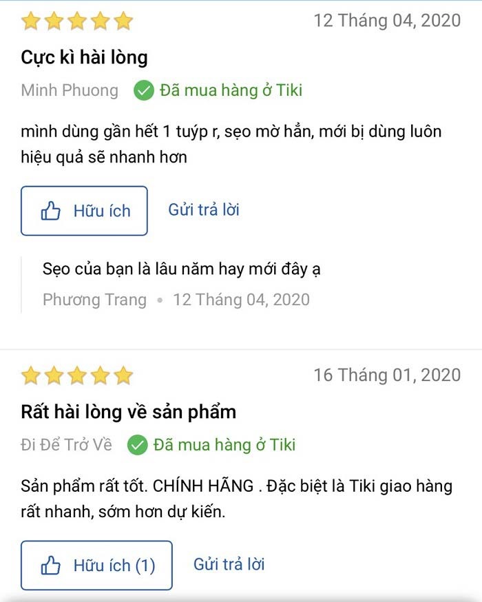 Phan hoi cua khach sua khi dung Scar Esthetique