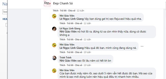 Phản hồi sau khi dùng kem làm mờ sẹo lồi Rejuvasil