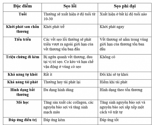 Đặc điểm phân biệt sẹo phì đại và sẹo lồi